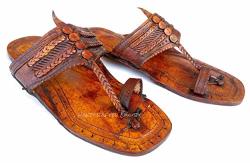 Handcrafted Luxury Men Water Buffalo Hippie 100% Leather Sandals Biblical Leather Sneakers Jesus Sandals Brown Finger Style Kolhapuri Sandals 9 M Us Men 11 M Us Women
