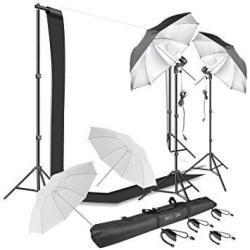 Hyj-inc Photography Umbrella Continuous Lighting Kit Muslin Backdrop Kit White Black Backdrop Clips Clamp 10FT Photo Background Photography Stand System For Photo Video Studio Shooting