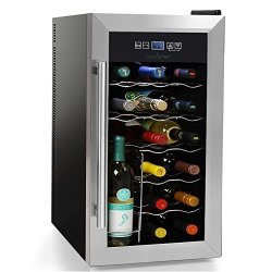 NutriChef 18 Bottle Thermoelectric Red And White Wine Cooler chiller Counter Top Wine Cellar With Digital Control Freestanding Refrigerator Smoked Glass Door Quiet Operation Fridge