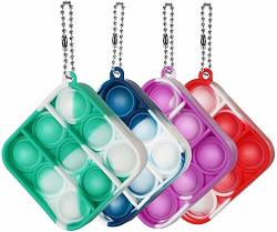 4 Pcs Pop Bubble Fidget Toy MINI Push Pop With Key Chain Bubble Wrap Sensory Silicone Toy Autism Special Needs Stress Reliever Tactile Logic