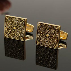 Men Male Royal Gold Square Grid Cufflinks Wedding Party Gift Shirt Suit Accessories