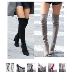Women Stretch Faux Suede Slim Thigh High Boots Sexy Fashion Over The Knee Boots