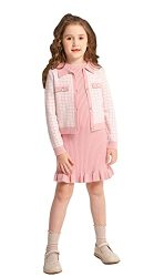 Smiling Pinker Girl Ribbed Knit Sleeveless Dress And Houndstooth Cardigan Sweater Winter Set Pink 3-4 Years