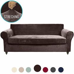 Moymo 2-PIECE Stretch Velvet Couch Slipcover High Stretch Sofa Covers For 3 Cushion Couch Slipcovers For Couches Couch Covers For Sofa Living Room Dogs