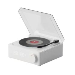 Alarm Clock Retro MINI Record Player Speaker White