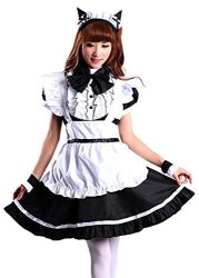 Vsvo Women's Cat Ear French Maid Cosplay Costumes Large Black