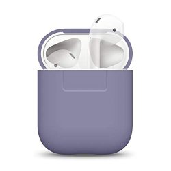 Elago Airpods Silicone Case Lavender Gray - Compatible With Apple Airpods 1 & 2 Supports Wireless Charging Extra Protection Front LED Not Visible
