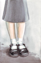 H022 Original Watercolor Art Painting Girl School Shoes By Helga Mcleod