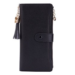 Women's Zoress Rfid Blocking Soft Leather Wallet Large Capacity Cluth Ladies Purse Card Holder Black