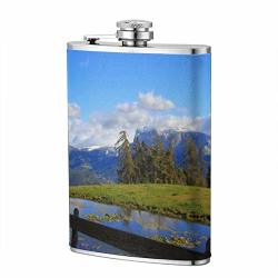 Tyuipo Sky Clouds Mountains Flask For Liquor And Funnel Stainless Steel Flask For Drinking Of Alcohol Whiskey Rum And Vodka 8OZ