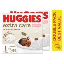 Huggies Extra Care SIZE1 New Baby 96 Nappies Up To 6KG Jumbo Pack