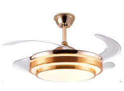 Retractable LED Ceiling Fan With Remote Control - Gold