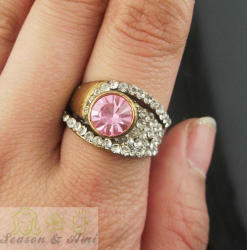 Fashion Pink Rhinestone Rings Size:8