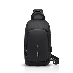 Fandare New Sling Bag Man Sports Travel Business With USB Charging Port Anti-theft Messenger Bag Large Capacity Waterproof Polyester Black
