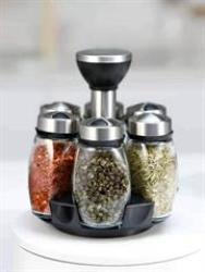 6 Piece Glass Spice Jar Rack With Rotating Stand - Modern And Stylish Rotating Spice Rack With 6 X Transparent 120ML Glass Bottles