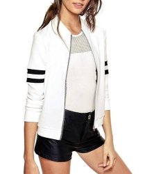 Baseball Varsity Jackets With Contrast Bands On Sleeves Thin - White