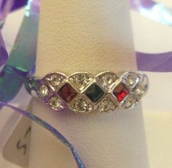Multi Colour Rhinestone Crystal Petite Dress Ring In Size 8.5