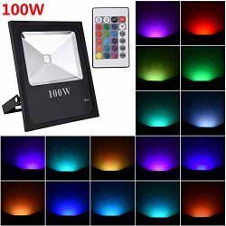 Dailyfun 100W LED Floodlight Outdoor Security Light Waterproof Garden Color Changing Remote Colorful With Memory For Entryways Stairs Parking Lot Updated