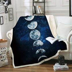 Lunar Sleepwish Eclipse Blanket Moon Phases Blanket Celestial Fleece Blanket Dark Blue Sherpa Throw Blanket College Dorm Blanket 50X 60