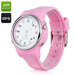 Kids Watch Phone With Gps Tracker - Digital Fence Sos Family Number White List Pink
