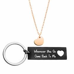 Ankiyabe Wherever You Go Come Back To Me Keychain And Necklace Set Couples Jewelry Going Away Gift For Boyfriend Husband Gift Keychain & Heart