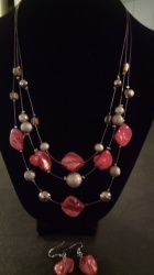 Pretty Peach Beads With Silver Beads And A Pair Of Peach Earings