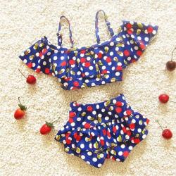 Baby Girl Bikini 2 Pieces Cherry Pattern Tankinis Set Cute Swimsuit Size: L Dark Blue