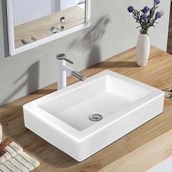 Tangkula 22.5 X16 Rectangle Bathroom Vessel Sink Porcelain Ceramic Above Counter Basin Vessel Vanity Sink Art Basin With Pop-up Drain Ideal For Home