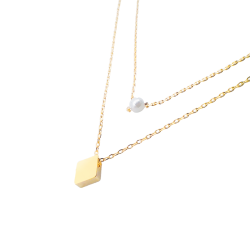 Goldair Gold Double Chain Diamond Pendant Necklace - Gold