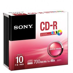 Sony Cd-r 700 MB 80 Minutes Inkjet Printable Spindle Pack Of 10