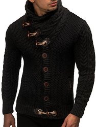 Nelson Leif Men's Knitted Turtleneck Cardigan - Xx-large - Black
