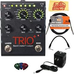 DigiTech Trio+ Band Creator + Looper Pedal Bundle With Power Supply Instrument Cable Patch Cable Picks And Austin Bazaar Polishing Cloth