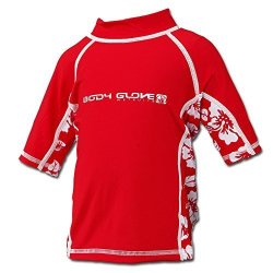 Body Glove Basic Deluxe Junior's Short Sleeve Rash Guard Swimwear Uvp 50 With Wind Burn Protection Red floral Infant