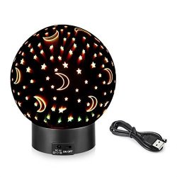 Decorative 3D Illusion Night Light Xy Decor 6.5" Mercury Glass Color Changing LED Ball Sphere Lamp With Moon And Star Pattern For Home And Christmas Decoration