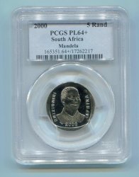 Nelson Mandela Year 2000 Smiling Face Pcgs Graded PL64+ Pl 64 + Super Rare + Designation R5 Coin