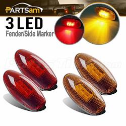 Partsam 4PCS LED Fender Bed Side Marker Lights Set Replacement For Gmc Sierra And Chevrolet Silverado 1999-2013 Dually 2500 3500 HD Dual Wheeler Trucks