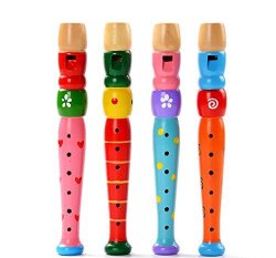 Auwer Toys Small Wooden Recorders For Toddlers Colorful Piccolo Flute For Kids Learning Rhythm Musical Instrument Baby Early Education Music&sound Toys Ramdon