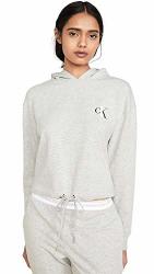 Calvin Klein Women's Ck One French Terry Cropped Long Sleeve Hoodie Grey Heather M