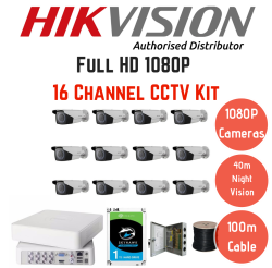 Hikvision 1080P Lite 16 Ch 12 Cam 40M Night Vision Cctv Kit