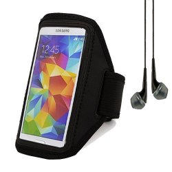 Sumaccn Adjustable Running Sports Gym Armband Case Cover For Samsung Galaxy S5 Htc One M8 Sony Xperia Z2 Black + Black Vangoddy Headphones With MIC