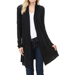 Long Ettellut Open Front Lightweight Soft Knit L sleeve Cardigan Sweaters Regular And Plus Size Black XXL