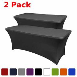 Melaluxe 2 Pack Rectangular Stretch Table Cover Fitted Spandex Tablecloth For Standard Folding Tables 6FT Black