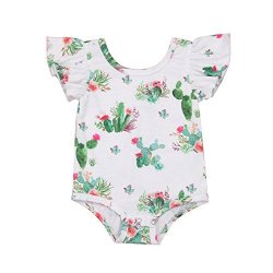 Infant Baby Minesiry Girl Cactus Ruffle Short Sleeve Cotton Romper Bodysuit Tops Clothes 6-12 Months 90 White Green