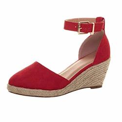 Aniywn Women' Buckle Ankle Strap Sandals Women Wedges Sandals Closed Toe Summer Espadrille Sandals Red