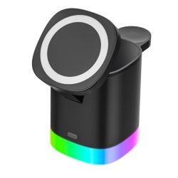 Magnetic 3 In 1 Magsafe Wireless Charger Folding Charging Stand Rgb Light