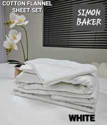 Simon Baker - Cotton Flannel Sheet Set - White - Queen XL Bed