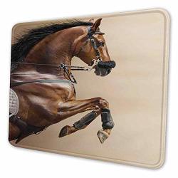 Rectangular Mousemat Mousepad Chestnut Color Horse Jumping In Hackamore Life Force Power Honor Love Sign Print 7.9 X 9.5 In
