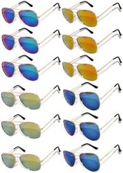12 Pairs Classic Aviator Sunglasses Metal Gold Silver Black Colored Mirror Lens Owl 12_PAIRS_BROWN Colored