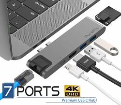 USB C Hub Best 7-IN-1 Dual Type-c Docking Station Adapter For Macbook Pro 2016 2017 2018 13" 15" Air 18: Gigabit Ethernet Power Thunderbolt 3 4K