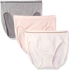 Ellen Tracy Women's 3 Pack Seamless Tipping Hi Cut Panty Heather Grey Ivory Cameo Large